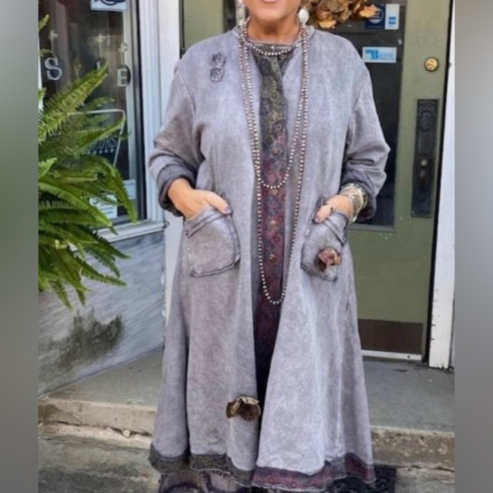 Gray Long Coat with Pockets